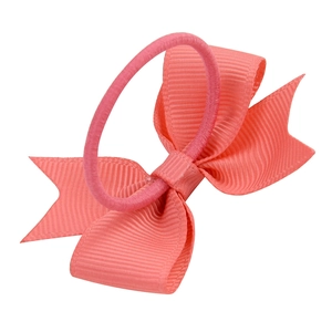 Coral pink handmade double-layer grosgrain ribbon bow hair elastic for girls