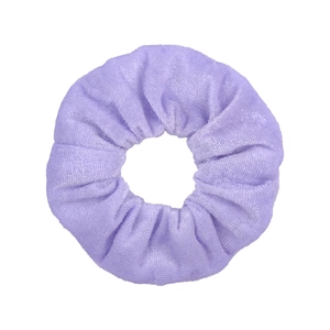 Lavender purple velvet oversized scrunchie hair tie with pleated elastic texture fabric