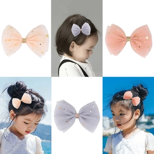 Barrettes à Cheveux Nœud en Maille avec Étoiles pour Enfants Filles Nœud en Tulle à Paillettes Accessoires Cheveux Doux