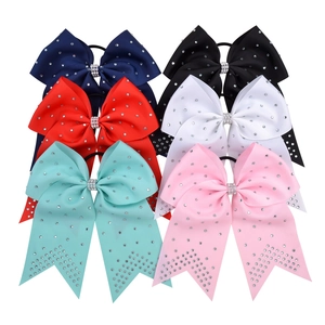 Large Grosgrain Ribbon Rhinestone Cheerleading Bow Hair Tie For Kids Girls Swallowtail Bowknot Elastic Hair Ring Accessory