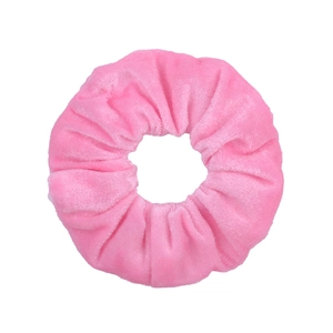 Soft pink velvet oversized hair scrunchie with high-elastic band on white background