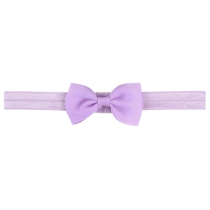 Detail of lavender purple ribbed bow headband for babies with soft elastic fabric texture