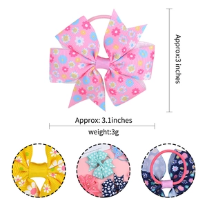 Floral print grosgrain ribbon fishtail bow hair tie for kids, 3.1x3 inch pink floral design