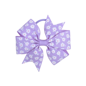 Lavender floral grosgrain ribbon mermaid bow hair tie for girls with elastic band