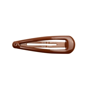 Detailed close-up of a brown macaron candy color water drop teardrop metal hair clip