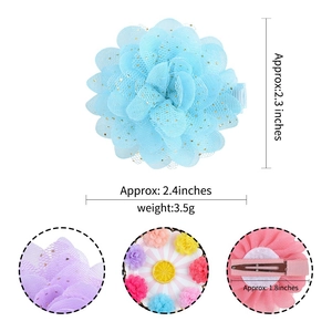 Barrettes à fleurs en mousseline de 2,4 pouces avec paillettes dorées et pinces crocodile