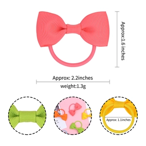 Colorful handmade grosgrain ribbon bow hair ties for girls with size and weight dimensions