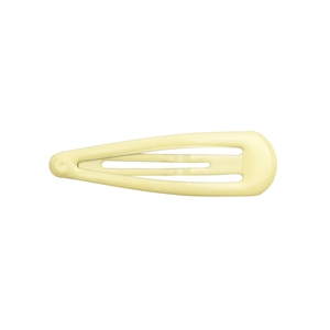 Close-up of a pale yellow macaron-colored teardrop snap clip with a smooth painted finish