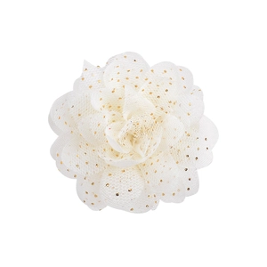 Barrette fleur en mousseline 2,4 pouces avec paillettes dorées et pétales en tulle crème