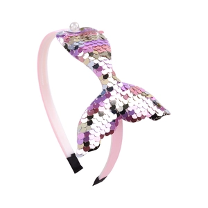 Serre-tête queue de sirène avec paillettes violettes et perle pour petites filles