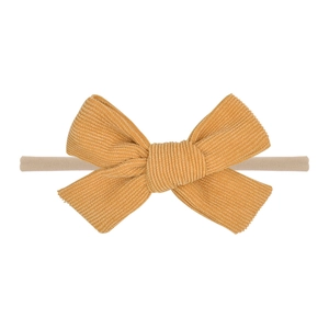 Set of ten floral fabric nylon headbands for babies in mustard yellow corduroy style