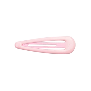 Detailed view of a pink macaron drop hair clip with a smooth metallic painted surface