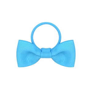 Detail eines hellblauen Schleifen-Haargummis aus strukturiertem Ripsband mit Gummiband