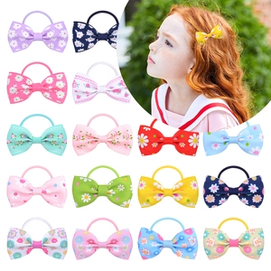 Élastiques à Cheveux Nœud en Ruban de Gros-Grain pour Filles Imprimé Floral Marguerite Scrunchies Faits à la Main Accessoires Cheveux