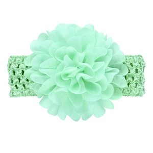 Mint green chiffon flower headband for babies with a hollow crochet elastic strap