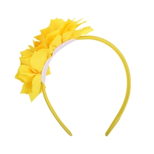 Serre-tête floral jaune vif pour filles avec roses en tissu réalistes et ruban de satin