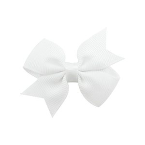Detailed macro view of white ribbed grosgrain ribbon bow with elegant swallowtail edges