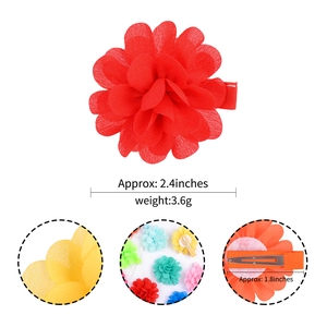 Kids red chiffon flower hair bow clip with 1.8 inch metal duckbill clip for girls