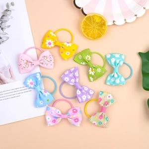 Lot de 8 élastiques à cheveux en ruban gros-grain pour filles avec motifs fleurs et marguerites