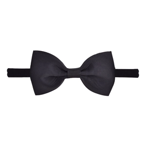 Detailed view of the black ribbed texture on a stretchy nylon infant bow headband