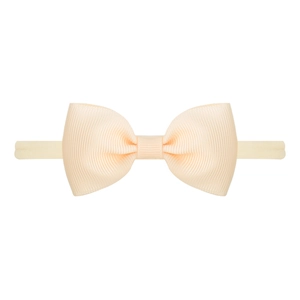 Detail of baby apricot bow headband made of ribbed grosgrain fabric and soft nylon
