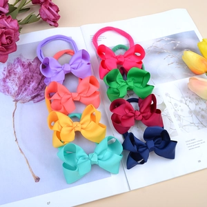 Detail of 8-color baby bow headbands set made of high-quality grosgrain ribbon and nylon