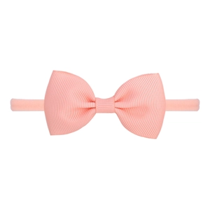 Pink grosgrain ribbon bow headband with elastic nylon strap for baby girls and infants