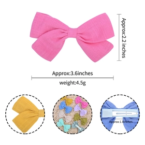 Pink cotton bow hair clip set for girls with metal alligator clips in twenty colors
