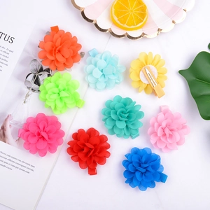 Colorful chiffon flower hair clips set for girls featuring non-slip metal duckbill grips
