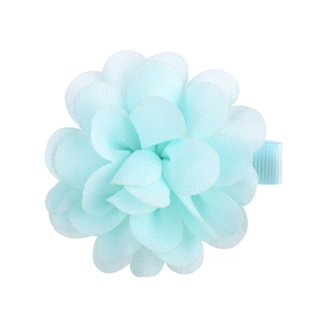 Chiffon flower hair clip in light blue with layered petals on ribbon-wrapped alligator clip