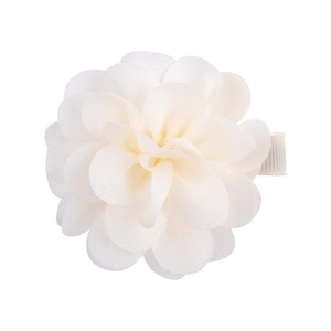 Off-white chiffon flower hair clip for girls with layered petal design and ribbon base