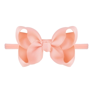 Peach pink baby bow headband made of ribbed fabric with high elasticity for infants
