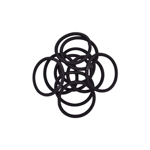 Detailed close-up of seamless black elastic hair ties on a plain white background