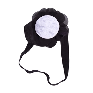 Elastic baby headband with a black chiffon flower decoration and comfortable felt backing