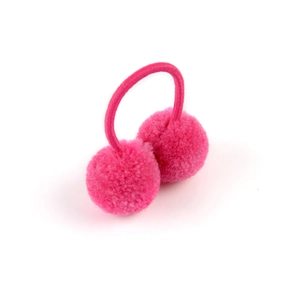 Pink plush pom pom elastic hair ties for kids with soft furry texture hair bands