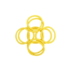Macro detail of high-elasticity bright yellow hair ties with non-slip texture