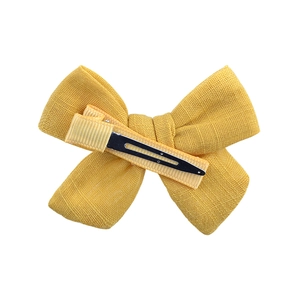 Barrette à nœud papillon en coton jaune fait main pour filles avec clip antidérapant