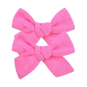 Lot de deux barrettes nœuds en lin rose fait main pour filles avec texture tissée