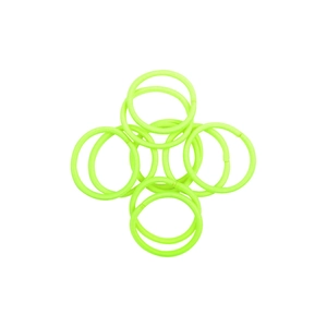 Elastic neon green hair bands in a floral arrangement on a clean white background