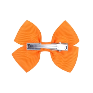 Orange grosgrain ribbon bow hair clip for girls with durable silver metal alligator grip