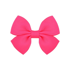 Vibrant hot pink grosgrain ribbon bow hair clip for girls with ribbed texture