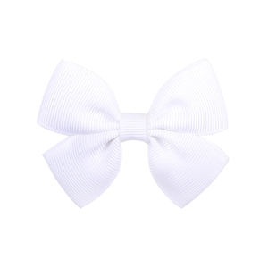 Detailed view of white grosgrain ribbon hair bow with ribbed texture for girls