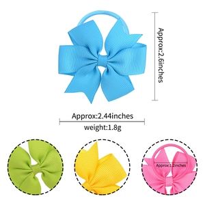 Girl's 2.6-inch grosgrain ribbon fishtail bow hair ties set in assorted vibrant colors
