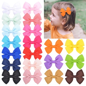 Handmade Grosgrain Ribbon Bowknot Hair Clips For Kids Girls Solid Color Polyester Alligator Clips Daily Party Hair Accessories