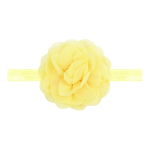 Detailed close-up of yellow chiffon flower on soft nylon elastic baby headband