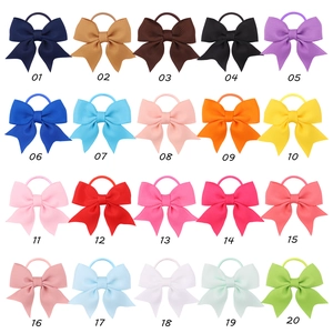 Présentation de 20 couleurs d'élastiques à cheveux en ruban gros-grain à fleurs pour filles