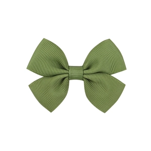 Detailed close-up of grass green grosgrain ribbon hair bow with ribbed texture
