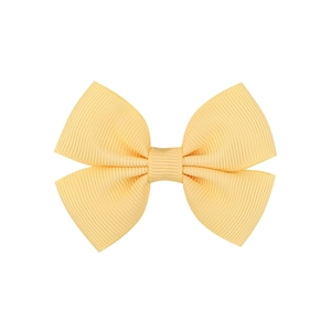 Classic pale yellow grosgrain ribbon bow hair clip for girls with ribbed texture