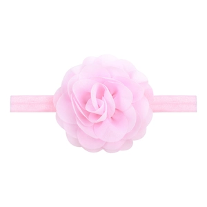 Pink chiffon flower baby headband with soft elastic nylon band for newborn girls