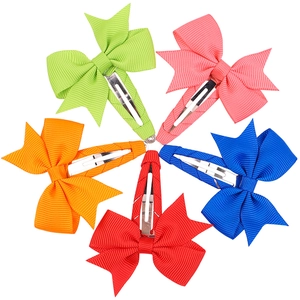Five-piece grosgrain ribbon bow hair clips set for girls in vibrant Morandi colors